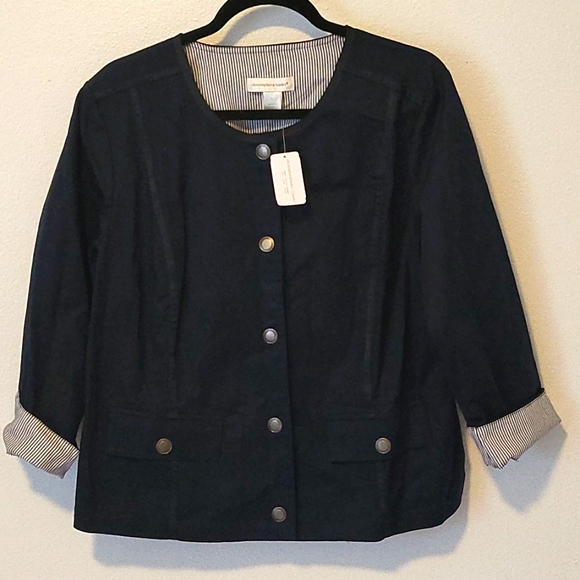 Christopher & Banks Jackets & Blazers - NWT Christopher & Banks Navy Blue Snap Front Jacket Size Large